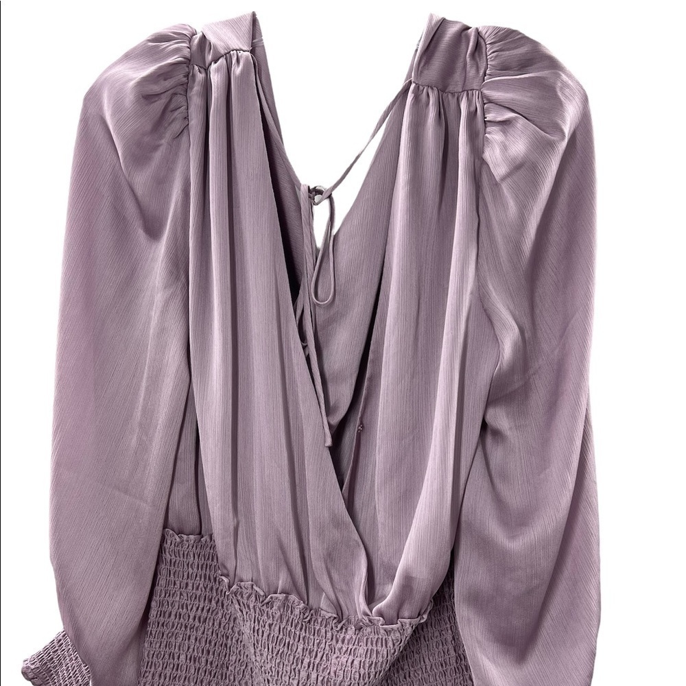 123. NWT Leyden Purple V neck Open Back Long Sleeve Blouse Size Large - Picture 4 of 7